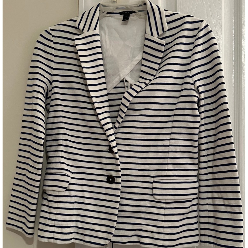 J.Crew Womens Striped Knit Blazer Jacket Navy White 84593 XS‎